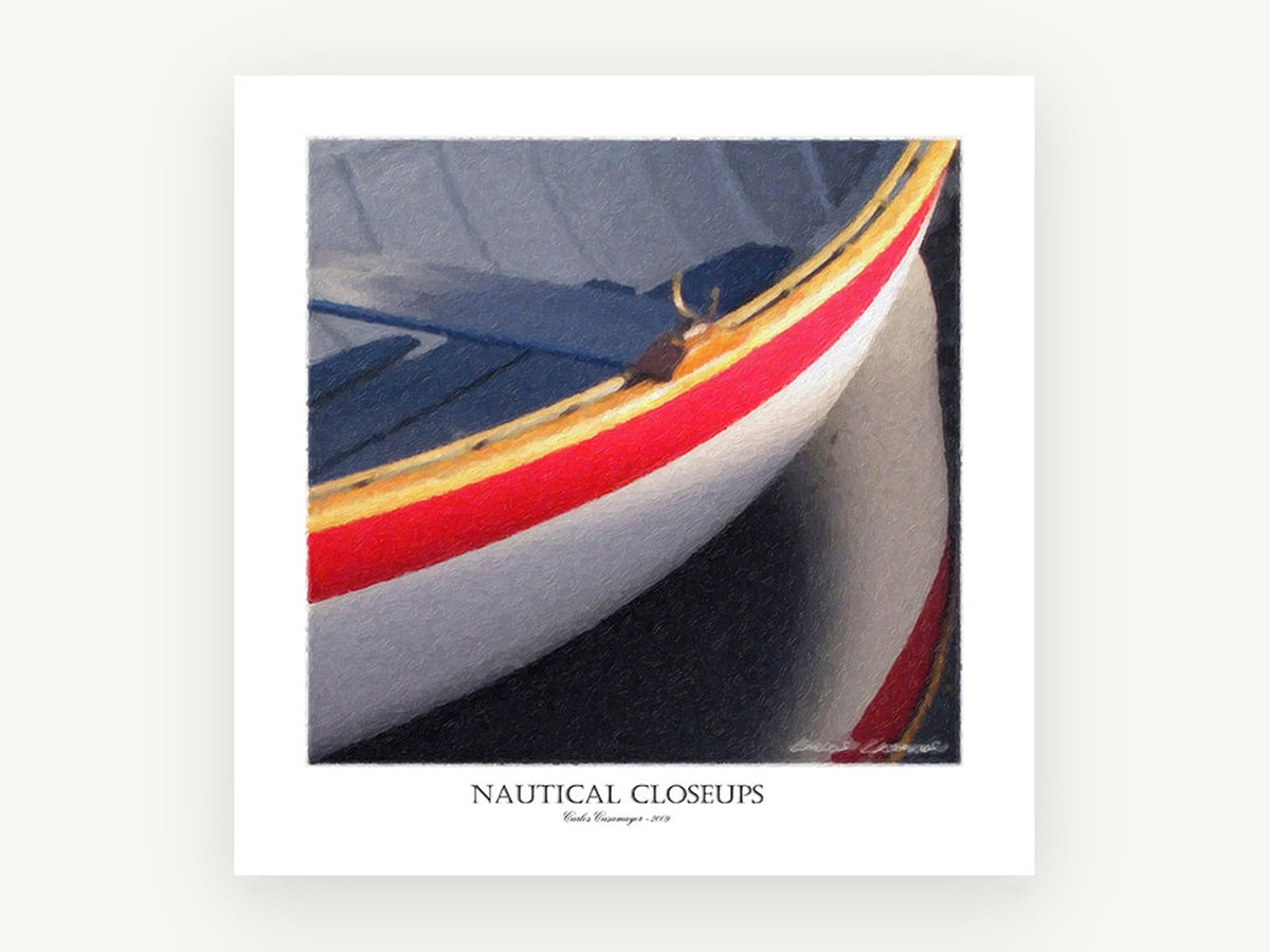 Red Stripe Dinghy Bow, coastal canvas wall art print, front view