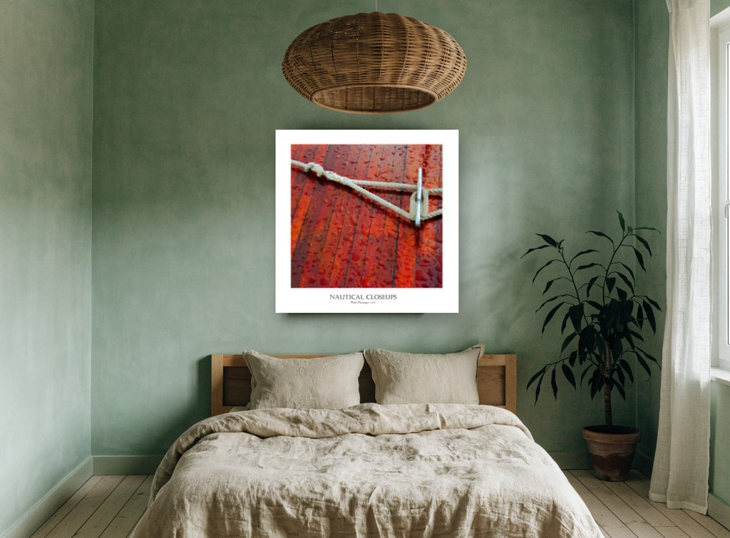 Rope on Red Deck coastal canvas print on the wall of a bedroom