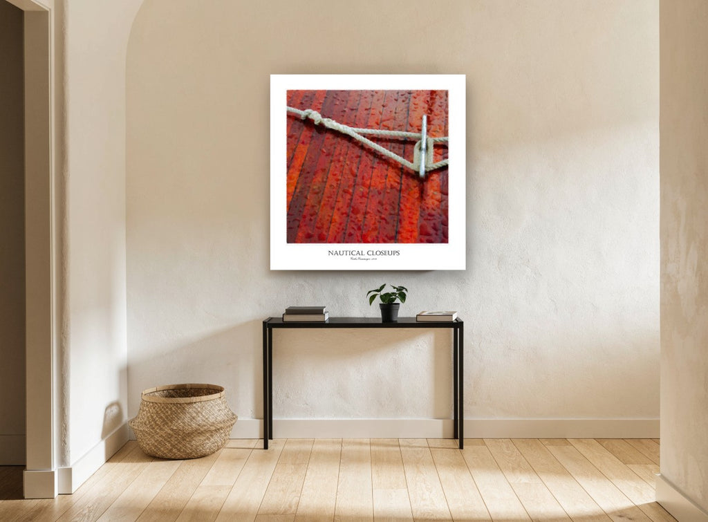 Rope on Red Deck coastal canvas print on the wall of a hallway