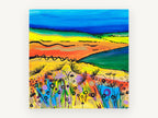 Bright Meadow Hills, colourful meadow hills abstract landscape, landscape canvas wall art print, front view