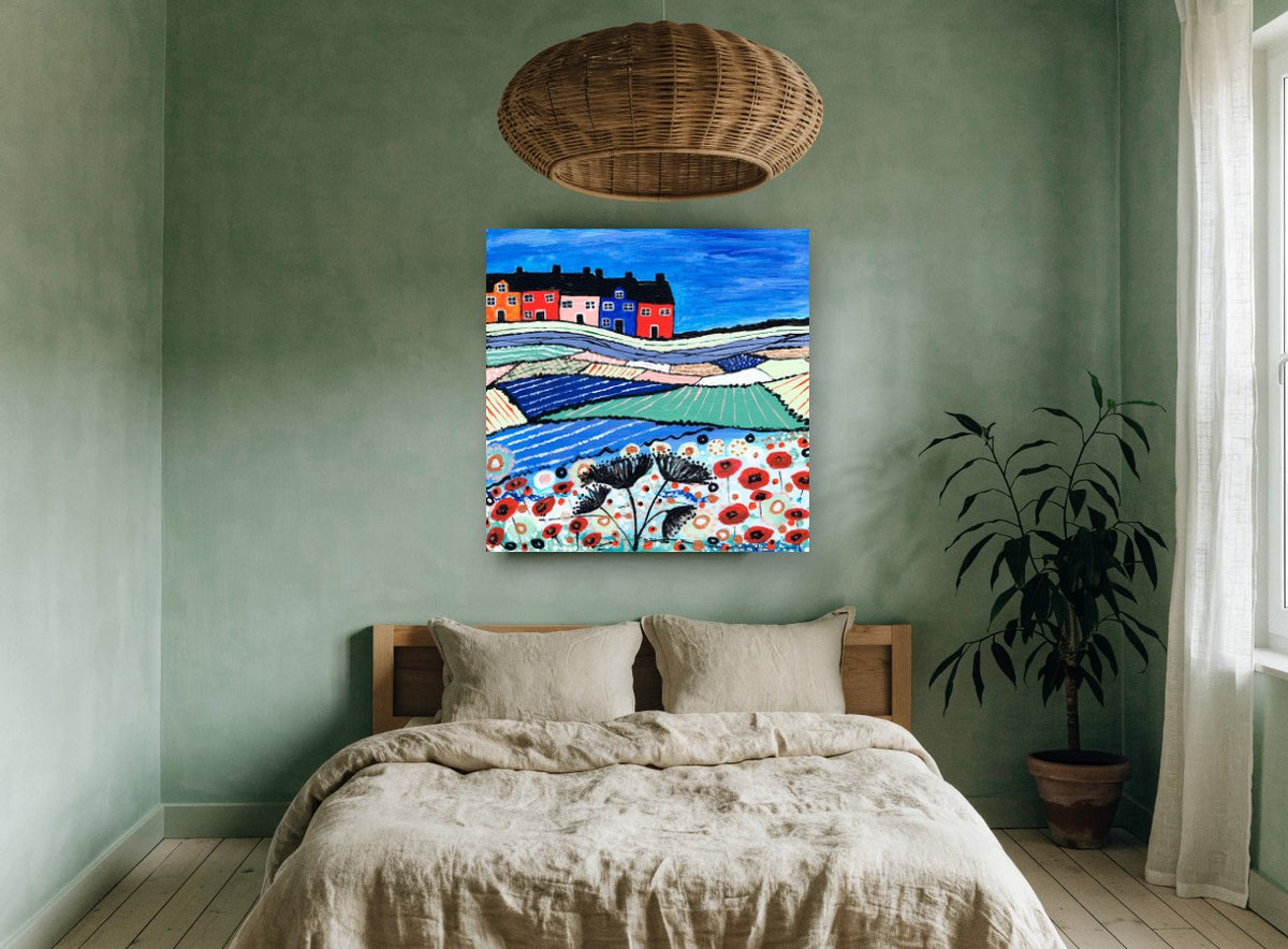 Poppy Hill Terrace landscape canvas print on the wall of a bedroom