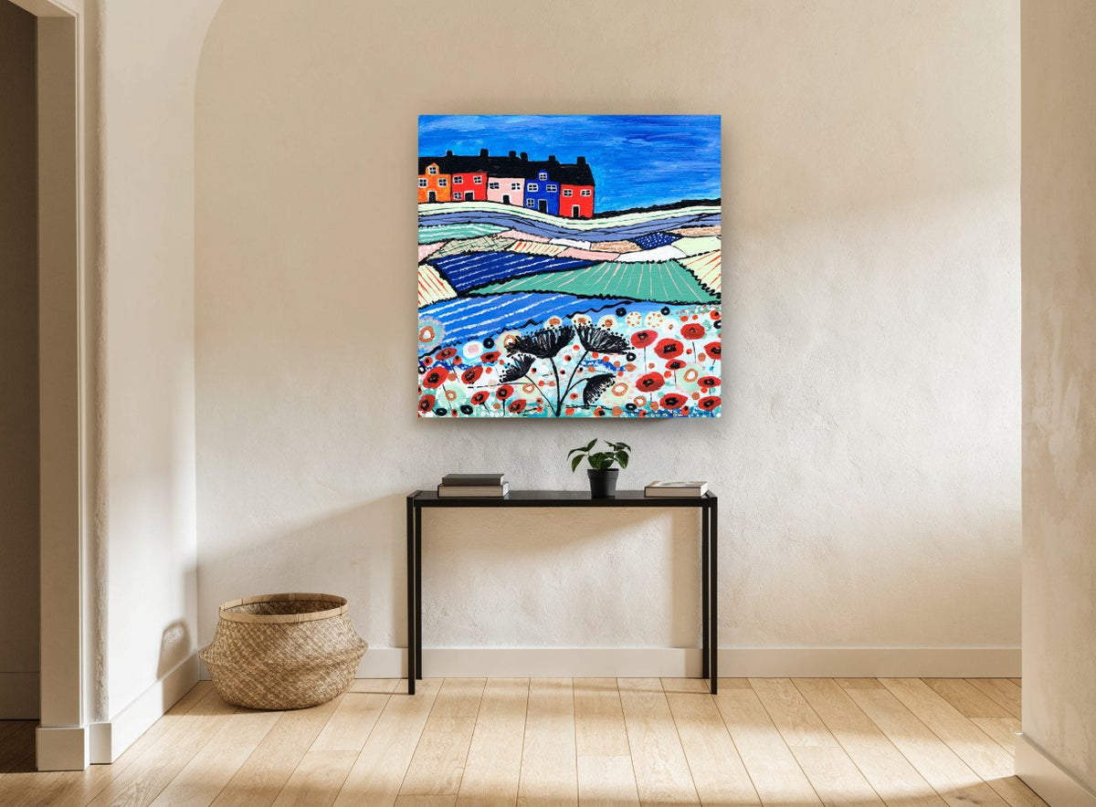 Poppy Hill Terrace landscape canvas print on the wall of a hallway
