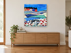 Poppy Hill Terrace landscape canvas print on the wall of a living room above a sideboard