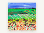 Poppy Field Patchwork, colourful poppy field countryside painting, landscape canvas wall art print, front view