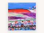 Poppy Hill Cottage, colourful folk art countryside landscape, landscape canvas wall art print, front view
