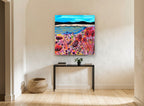 Poppy Shore Meadow coastal canvas print on the wall of a hallway