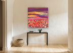 Poppy Field Haze landscape canvas print on the wall of a hallway