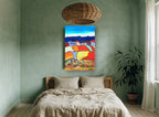 Patchwork Hills Bloom landscape canvas print on the wall of a bedroom