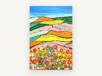Poppy Patchwork Hills, colourful poppy field patchwork landscape, landscape canvas wall art print, front view