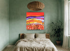 Poppy Hill Farmhouse landscape canvas print on the wall of a bedroom