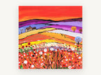Poppy Hill Farmhouse, colourful poppy field cottage landscape, landscape canvas wall art print, front view