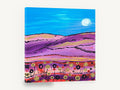 Moonlit Purple Hills, purple hills moon folk landscape, landscape canvas wall art print ready to hang
