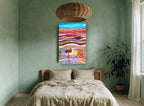 Patchwork Poppy Hills landscape canvas print on the wall of a bedroom