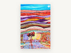 Patchwork Poppy Hills, colourful abstract field landscape painting, landscape canvas wall art print, front view