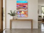 Patchwork Poppy Hills landscape canvas print on the wall of a entry hall