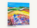 Poppy Meadow Stripes, colourful patchwork fields landscape painting, landscape canvas wall art print ready to hang