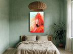 Ruffled Red Flamingo animal canvas print on the wall of a bedroom