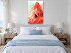 Ruffled Red Flamingo animal canvas print on the wall of a bedroom