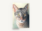 Green-Eyed Tabby Gaze, tabby cat portrait drawing, animal canvas wall art print ready to hang