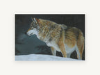 Wolf on Winter Snow, grey wolf winter night drawing, landscape canvas wall art print, front view