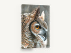 Amber Eyed Horned Owl, great horned owl profile drawing, animal canvas wall art print ready to hang