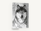 Watchful Grey Wolf, grey wolf pencil drawing portrait, animal canvas wall art print ready to hang