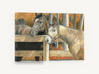 Paddock Companions, two horses at fence drawing, landscape canvas wall art print ready to hang
