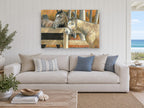 Paddock Companions landscape canvas print on the wall of a beach house living room