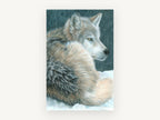 Wolf at Dusk Rest, resting grey wolf pencil drawing, animal canvas wall art print, front view