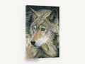 Watchful Amber Wolf, grey wolf portrait drawing, animal canvas wall art print ready to hang