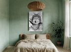Watchful Winter Wolf landscape canvas print on the wall of a bedroom