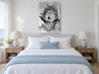 Watchful Winter Wolf landscape canvas print on the wall of a bedroom