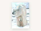 Arctic Bear Shelter, polar bear and cub drawing, landscape canvas wall art print, front view