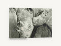 Rhino Mother and Calf, rhino and calf pencil drawing, animal canvas wall art print ready to hang