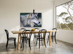 Pine Shadow Wolf animal canvas print on the wall of a dining room