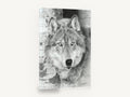 Silver Wolf Timber Watcher, wolf pencil drawing portrait, animal canvas wall art print ready to hang