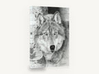 Silver Wolf Timber Watcher, wolf pencil drawing portrait, animal canvas wall art print ready to hang