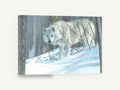 White Wolf in Snow, white wolf winter forest drawing, landscape canvas wall art print ready to hang