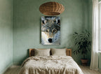 Amber Gaze Wolf animal canvas print on the wall of a bedroom
