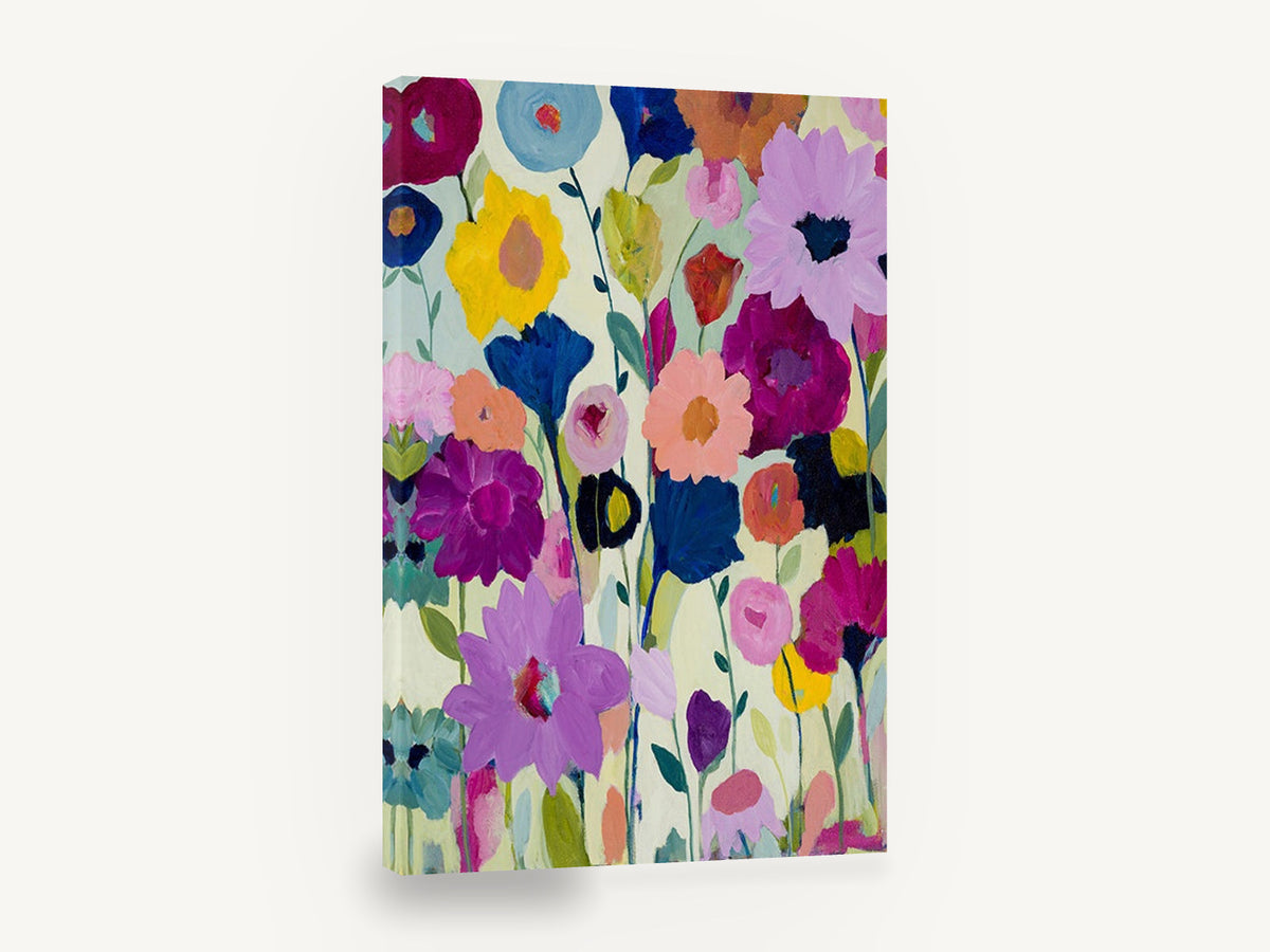 Garden of Bold Blooms, colourful abstract flowers painting style, floral canvas wall art print ready to hang