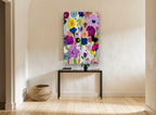 Garden of Bold Blooms floral canvas print on the wall of a hallway