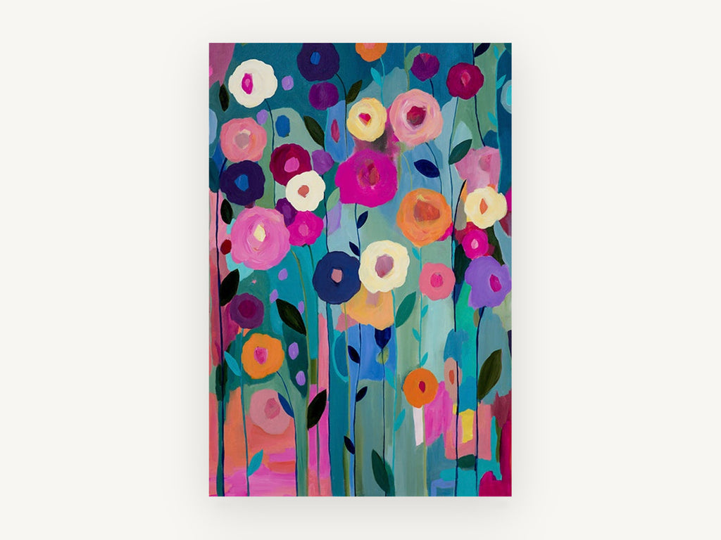Garden of Bright Blooms, floral canvas wall art print, front view