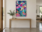 Garden of Bright Blooms floral canvas print on the wall of a entry hall