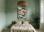 Poppies on Pale Green floral canvas print on the wall of a bedroom