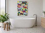 Poppies on Pale Green floral canvas print on the wall of a bathroom