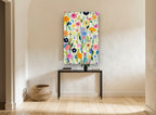 Meadow of Round Blooms floral canvas print on the wall of a hallway