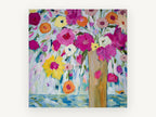 Bright Blooms Tall Vase, floral canvas wall art print, front view