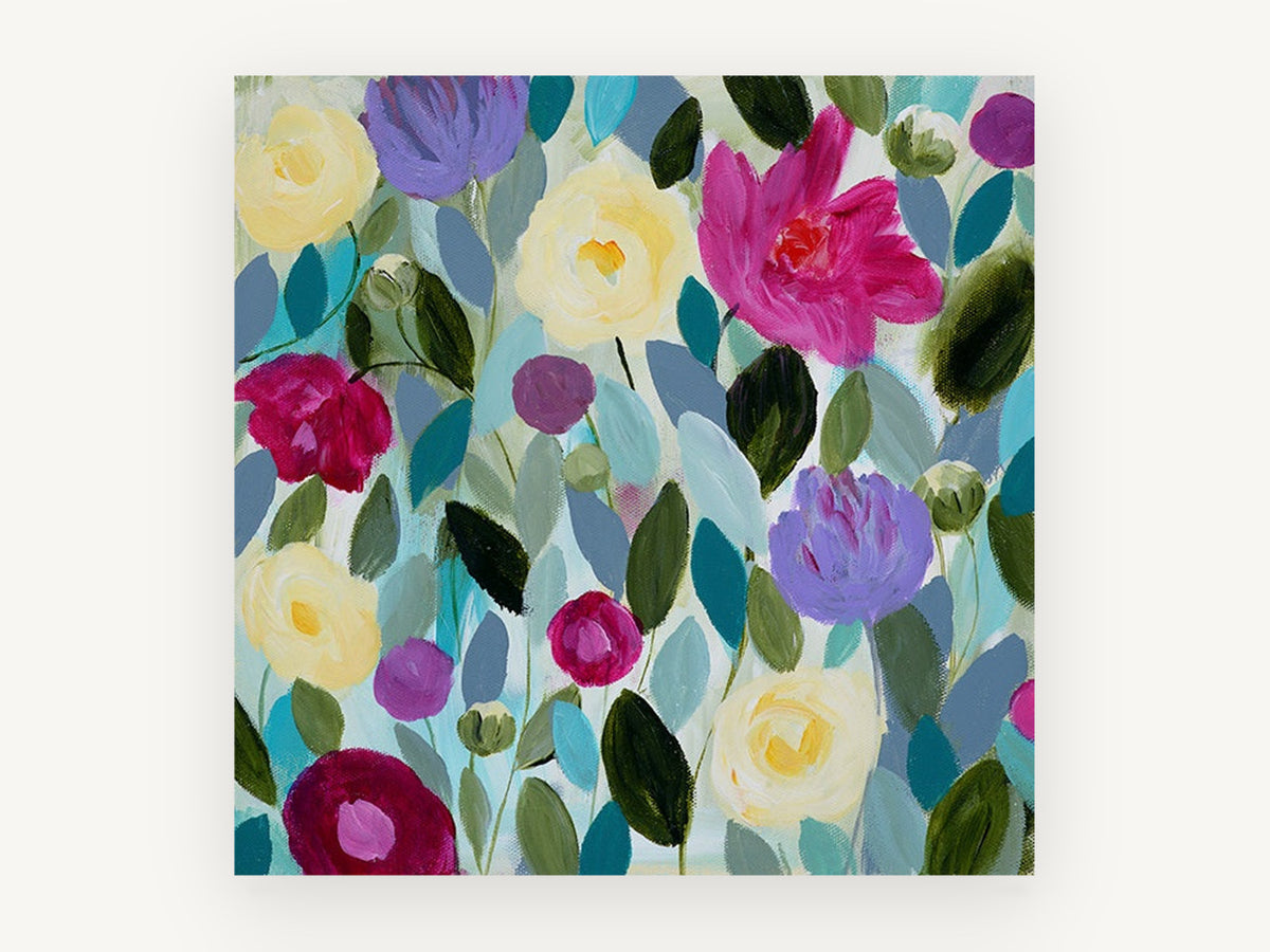 Garden of Soft Blooms, floral canvas wall art print, front view