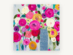 Bright Blooms in Blue Vase, floral canvas wall art print, front view