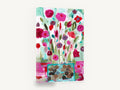 Pink Posies in Teal Vase, pink and red poppies abstract floral, floral canvas wall art print ready to hang